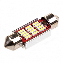 Автолампа диод T11(C5W) 12V 12 SMD диодов 1-конт 36 мм обманка, радиатор, Белая SKYWAY Салон, min 2ш